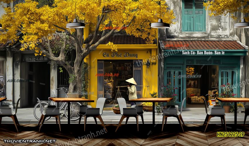Tranh dán tường Phố cổ Hà Nội, Phố xưa - -HN251225-2P - Tranh tường chất lượng cao